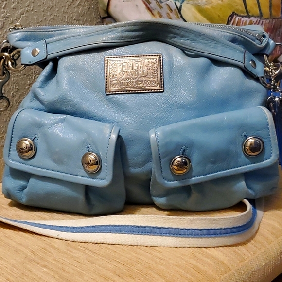 Coach Handbags - Coach Poppy Light Sparkly Blue Hobo Shoulder Bag Crossbody 14561